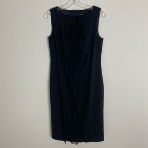 Ann Taylor Size 6 Black Virgin Wool Sheath Little Black Dress with Silk Ruffles